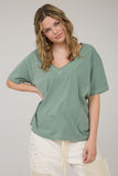Washed Raw Edge V-neck Short Sleeve Knit Top