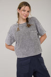 Washed Ribbed Short Sleeve Tee With Pocket