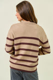Split V-neck Polo Striped Sweater
