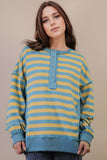 Oversized Stripe Half Button Knit Top