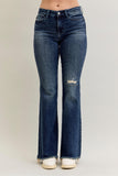 Mid Rise Flare Distress & Fray Hem Jeans