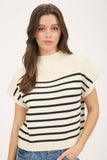Stripe Mock Neck Short Sleeve Knit Sweater
