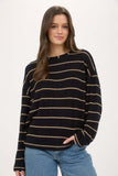 Stripe Long Sleeve Drop Shoulder Knit Top