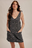 Floral Embroidered Corduroy Pinafore Dress