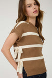 Stripe Side Tie Short Sleeve Knit Sweater