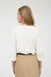 Split Neck 3/4 Tab Sleeve Solid Top