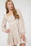 Satin Square Neck Long Sleeve Mini Dress