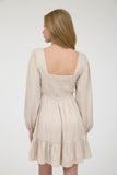 Satin Square Neck Long Sleeve Mini Dress