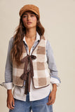 Reversible Plaid Furry Tie Front Vest