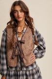 Reversible Plaid Furry Tie Front Vest