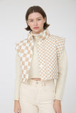 Checkered Cropped Zip-up Puffer Vest