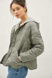 Quilted Button Up Coat With Hood
