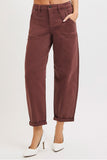RISEN High Rise Ankle Cuffed Barrel Pants