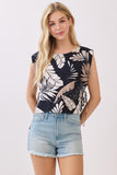 Tropical Print Folded Sleeve Top