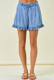 Tencel Ruffle Shorts W/ Tie Belt And Smocking Waist