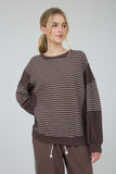 Contrast Stripe Raw Edge Long Sleeve Knit Top