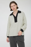 Contrast Collar Stripe Long Sleeve Knit Top