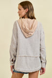 Drop Shoulder Contrast Hood Frayed Plaid Jacket