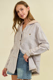 Drop Shoulder Contrast Hood Frayed Plaid Jacket