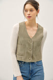Suede Feel Sherpa Lined Button Up V-neck Vest