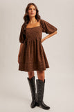 Floral Corduroy Baby Doll Mini Dress