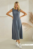 Cloudy Knit Round Neck Midi Dress