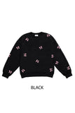 Fleece Crew Neck Sweatshirt With Bow Embroidery
