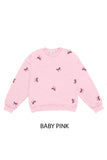 Fleece Crew Neck Sweatshirt With Bow Embroidery