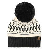 Fair Isle Pattern Yarn Pom Beanie