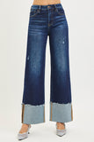 High Rise Ankle Wide Cuffed Jeans