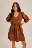 Embroidery Corduroy Mini Dress