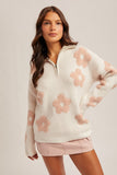 Floral Jacquard Half Zip Up Sweater