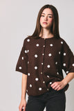 Short Sleeve Crew Neck Polka Dot Cardigan
