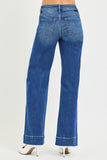 RISEN Mid Rise Ankle Wide Jeans With Waistband Drawstring