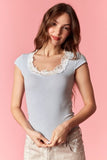 Lace Contrast Scoop Neck Tee