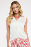 Open Knit Button Up Sweater Vest