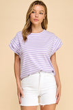 Striped Rolled Sleeve Knit Top