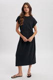 Cotton Side Ties Knit Midi Dress