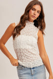 Mockneck Sleeveless Lettuce Trim Detail Lace Top