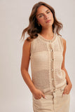 Round-neck Mesh Stitching Sleeveless Cardigan
