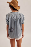 Vanada Print Patched Denim Blouse