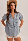 Vanada Print Patched Denim Blouse