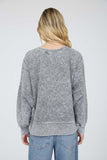 Acid Wash Long Sleeve Side Slit Knit Top