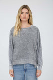 Acid Wash Long Sleeve Side Slit Knit Top