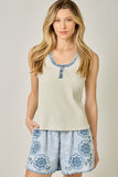 Henley Neck Washed Tank Top