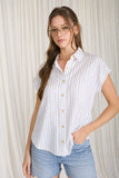 Multi Stripe Pattern Collared Tab Sleeve Shirt