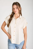 Multi Stripe Pattern Collared Tab Sleeve Shirt