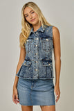 Embroidered Denim Peplum Vest