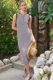 Stripe Henley Tank Knit Midi Dress
