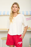 Textured Knit Button Down Short Sleeve Cardigan